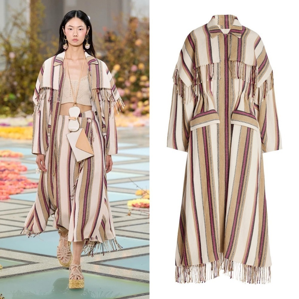 Ulla Johnson Isotta Robe Jacket Linen Striped Coat‎ Beige Positano Small EUC